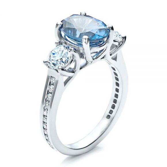 ⚡ Noble Jewelry Oval Diamond Royal Blue Shiny Zircon Rings for Women, PD… - Picture 5 of 5